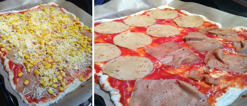 Pizza vegan vegetarisch Zubereitung Teig Belag
